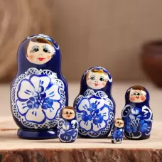 Матрёшка дерево «Гжель», синее платье, 5 кукольная, 9.5-11 см Матрёшка дерево «Гжель», синее платье, 5 кукольная, 9.5-11 см