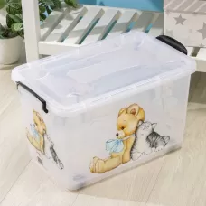 Контейнер для хранения «Мишка и котёнок», 35 л, 50.5×31.5×28 см, на колёсиках, прозрачный Контейнер для хранения «Мишка и котёнок», 35 л, 50.5×31.5×28 см, на колёсиках, прозрачный