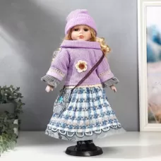 Кукла коллекционная «Блондинка с кудрями, сиреневый свитер и шапочка», 40 см Кукла коллекционная «Блондинка с кудрями, сиреневый свитер и шапочка», 40 см