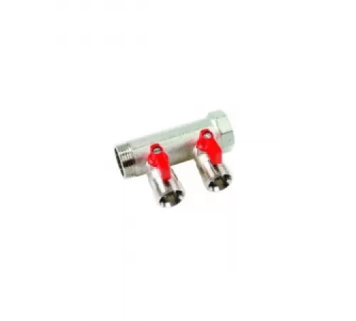 Коллектор 1" с красными шаровыми кранами, 3/4"НР под евроконус, 1" - 2xEK14,16,18,20