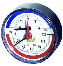 Термоманометр 1/2", торцевое соединение, 0-10 бар, 0...120°С, ф80 мм FAR
